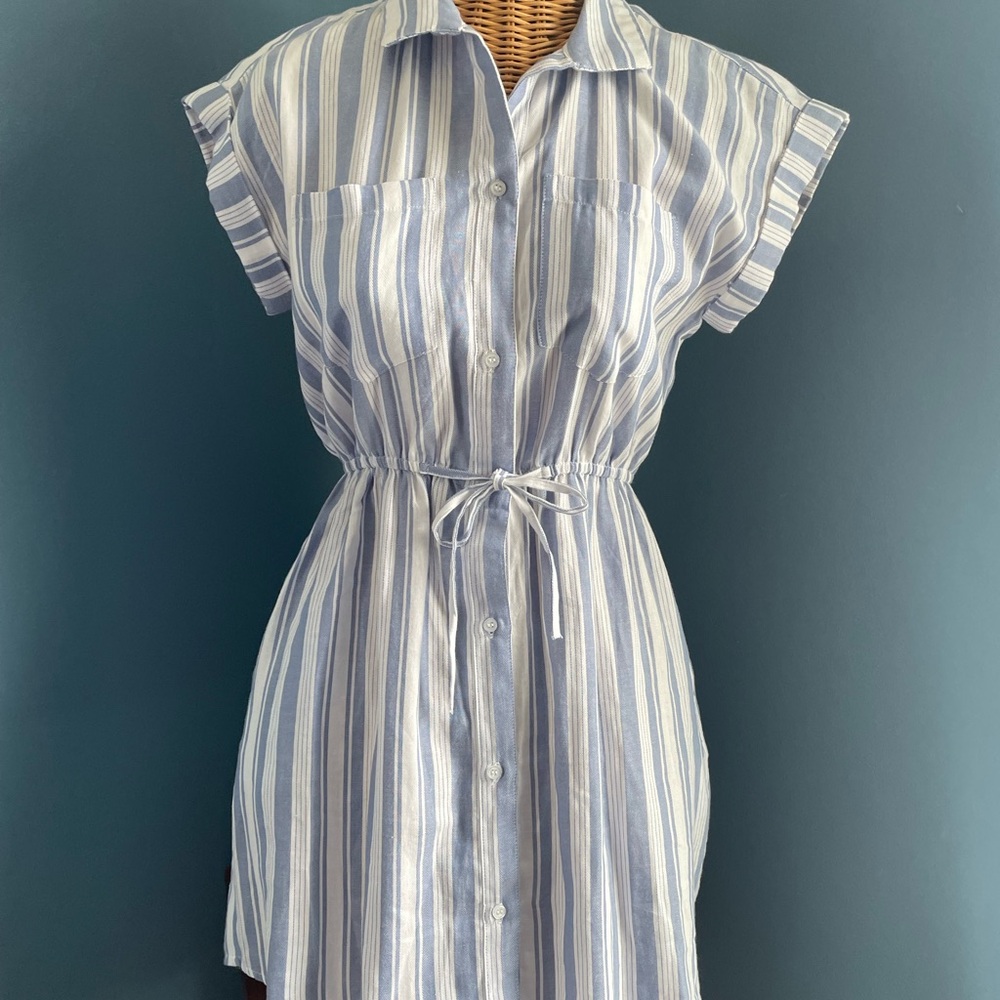 Japna Blue White Stripe Summer Dress 100% Cotton - Picture 7 of 9